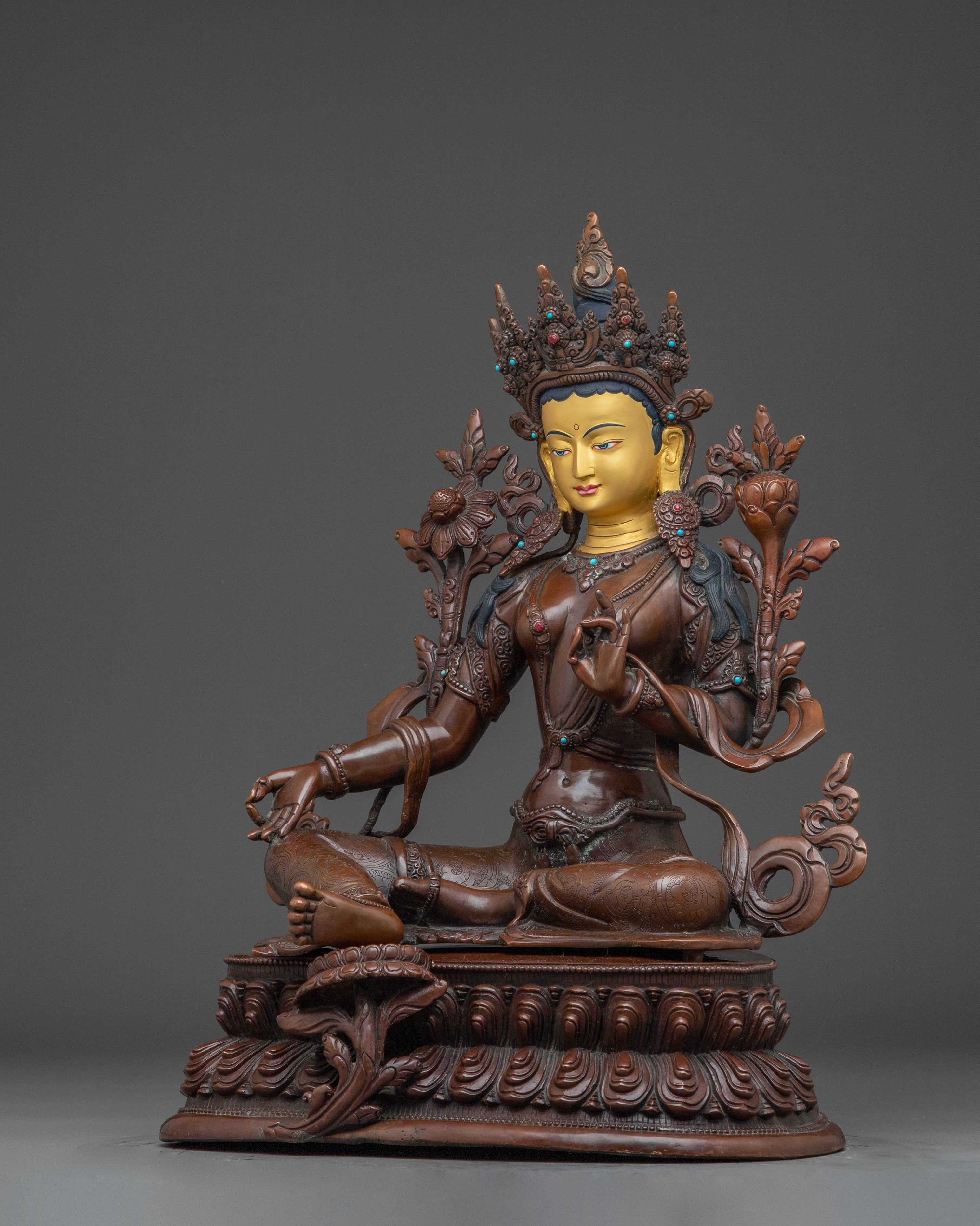 Female Bodhisattva Green Tara Sculpture | Compassionate Mother Deity