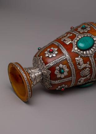 Tibetan Pair Silver Flower Vase | 49.5 cm Tall Pair for Sophisticated Decor