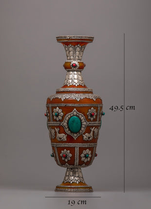 Tibetan Pair Silver Flower Vase | 49.5 cm Tall Pair for Sophisticated Decor