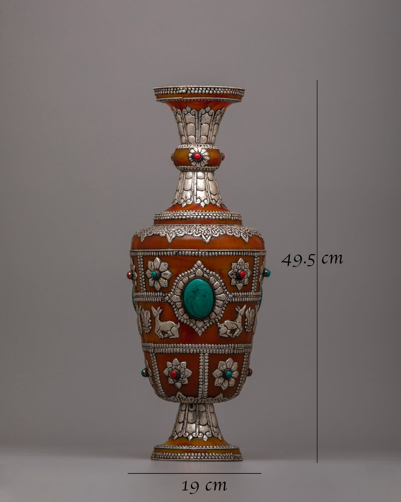 Tibetan Pair Silver Flower Vase | 49.5 cm Tall Pair for Sophisticated Decor