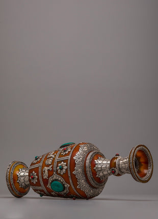 Tibetan Pair Silver Flower Vase | 49.5 cm Tall Pair for Sophisticated Decor