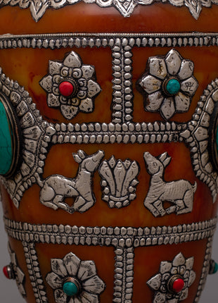 Tibetan Pair Silver Flower Vase | 49.5 cm Tall Pair for Sophisticated Decor
