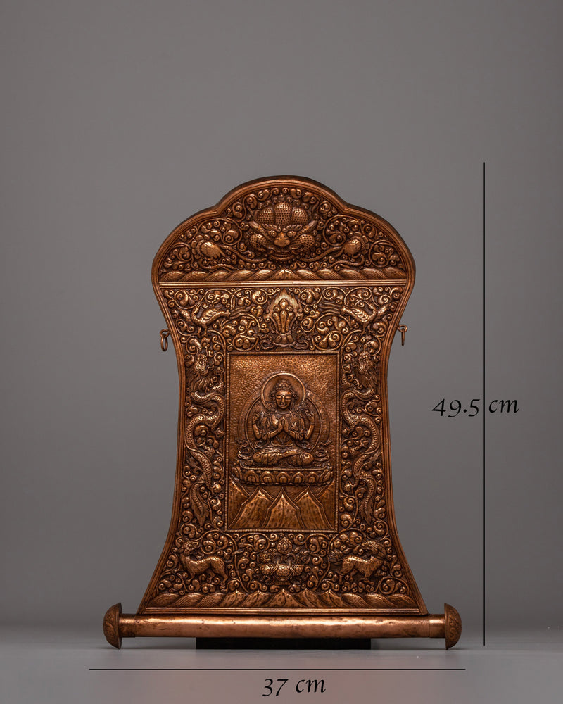 Copper Chenrezig Metal Wall Hanging | Buddhist Deity Sculpture for Cultivating Loving-Kindness