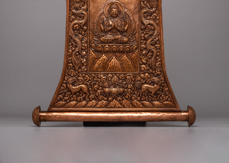 Copper Chenrezig Metal Wall Hanging | Buddhist Deity Sculpture for Cultivating Loving-Kindness