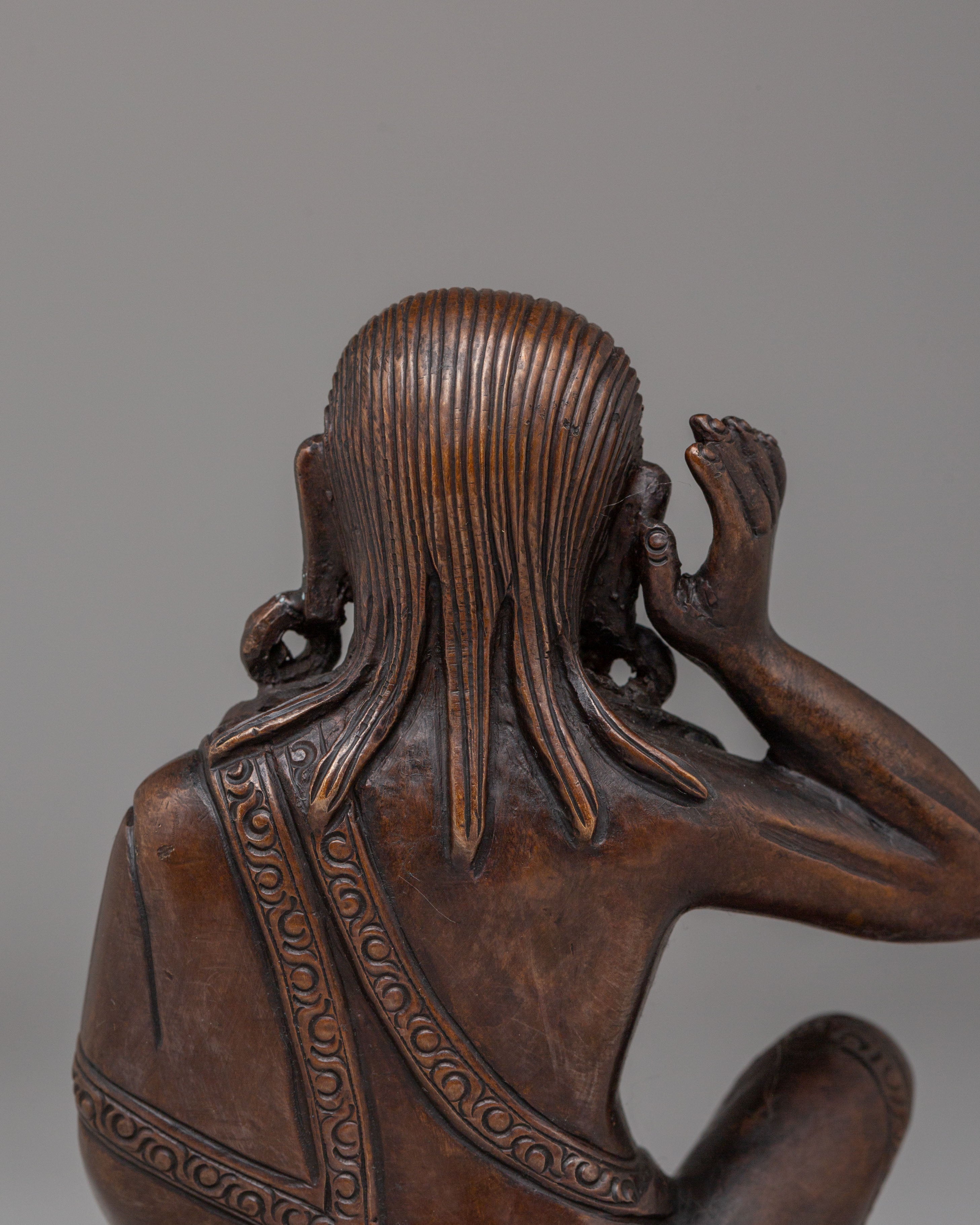 Traditional Tibetan Milarepa Statue | Handcrafted Oxidized Copper Artwork