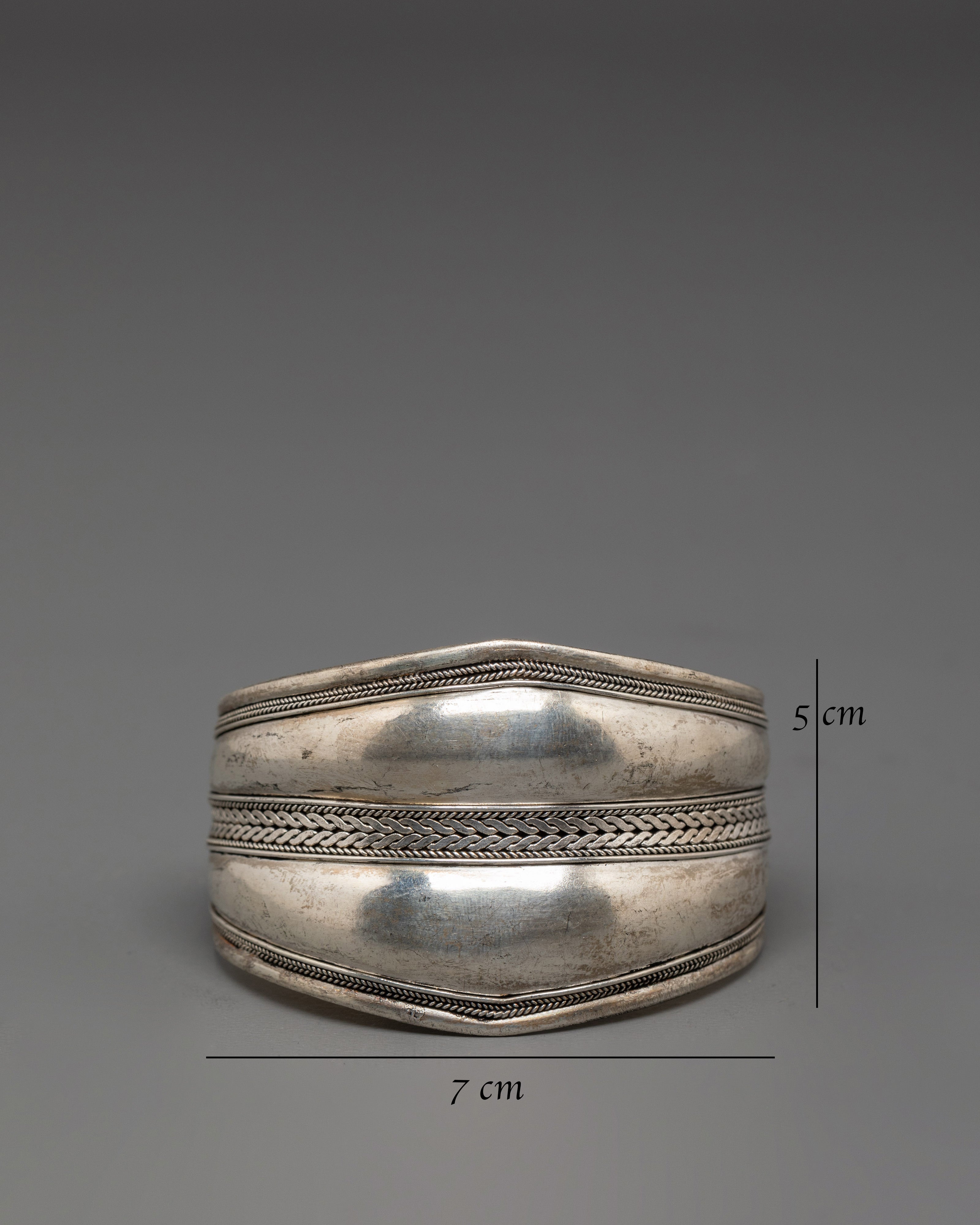 Engraved Tibetan Cuff Bracelet | White Metal Jewelry