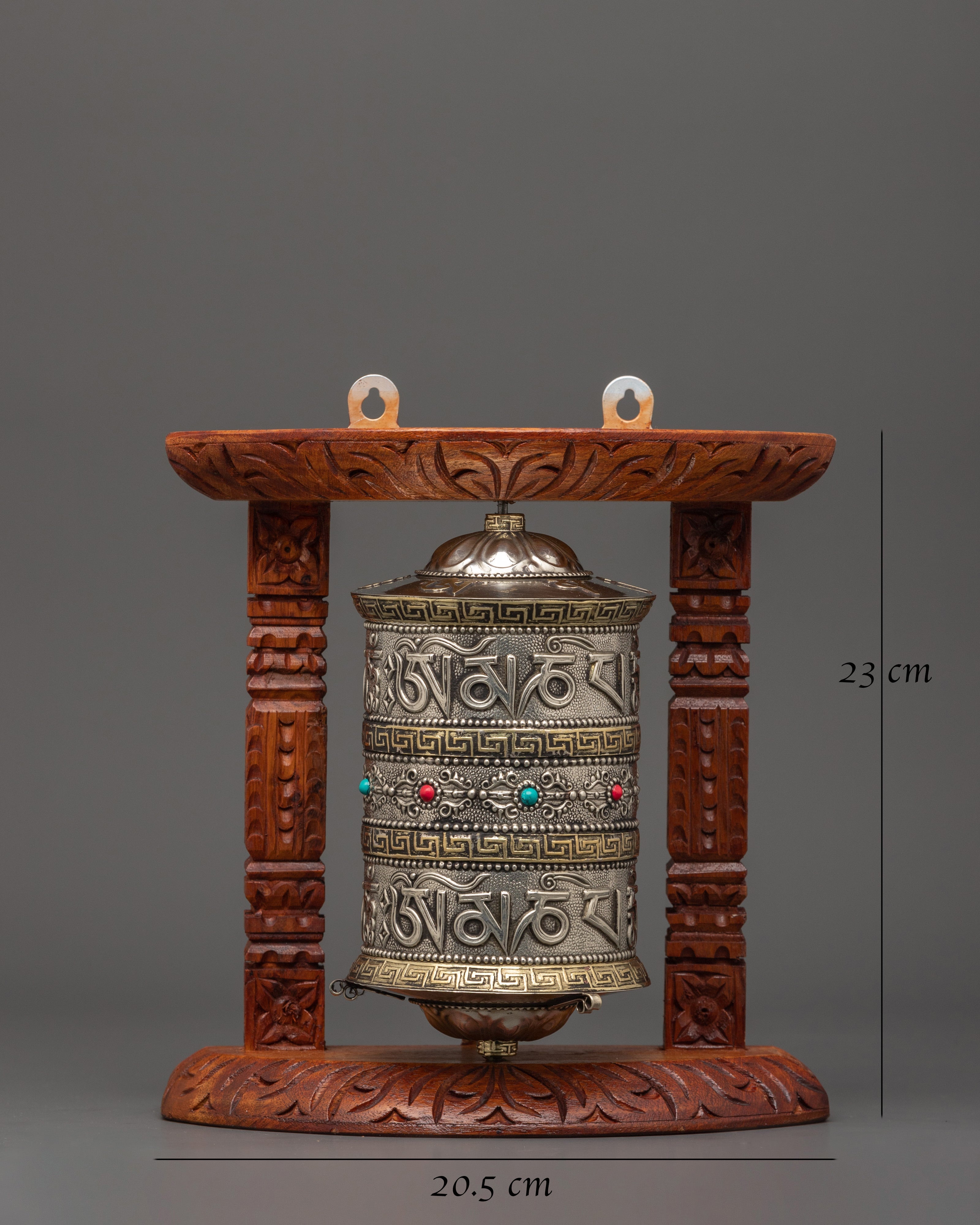 Hand-Carved Tibetan Wooden Prayer Wheel | Sacred Buddhist Spinner