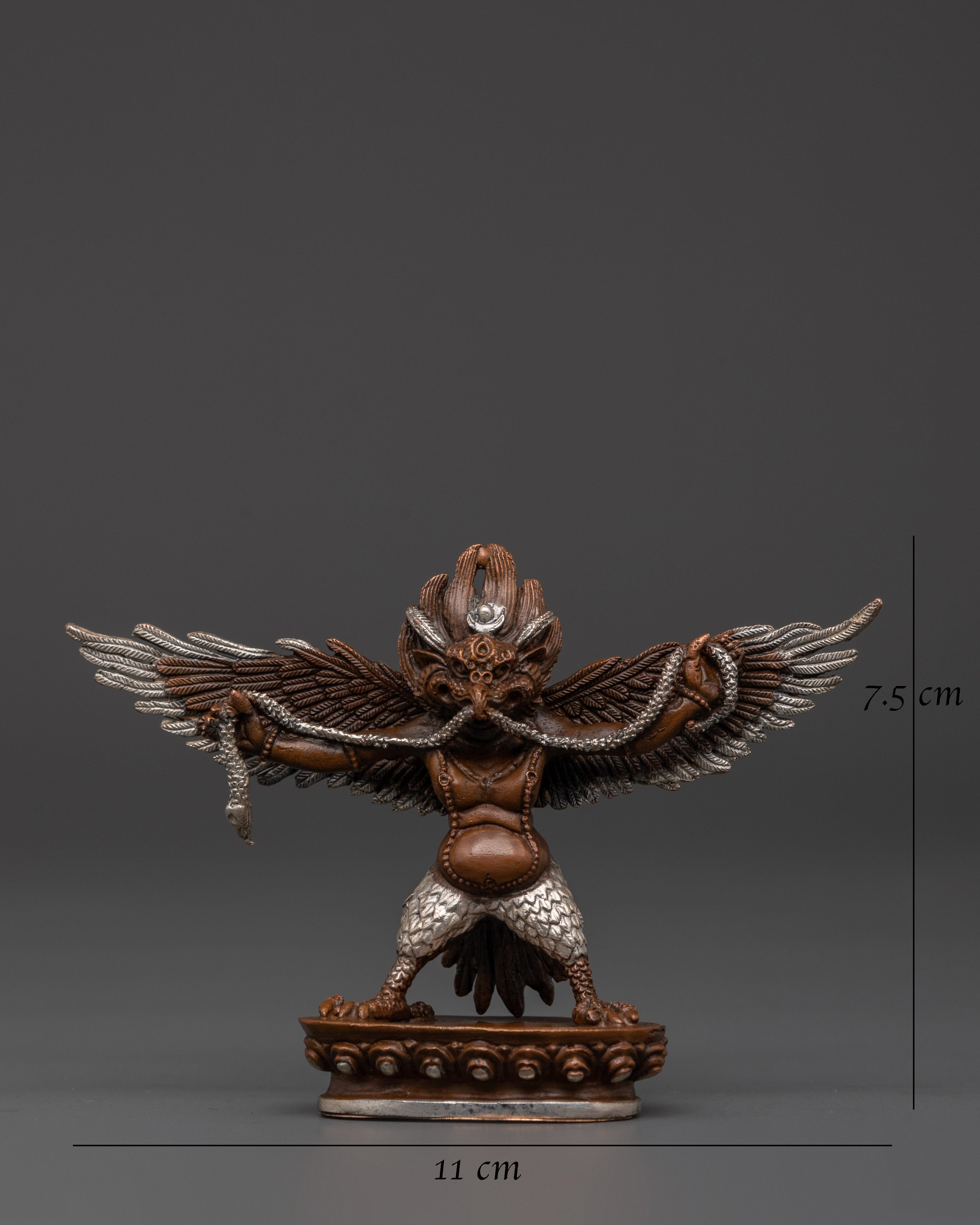 Handcrafted Tibetan Garuda Statue | Copper Oxidized Silver Plated Protector Deity Sculpture for Spiritual Décor