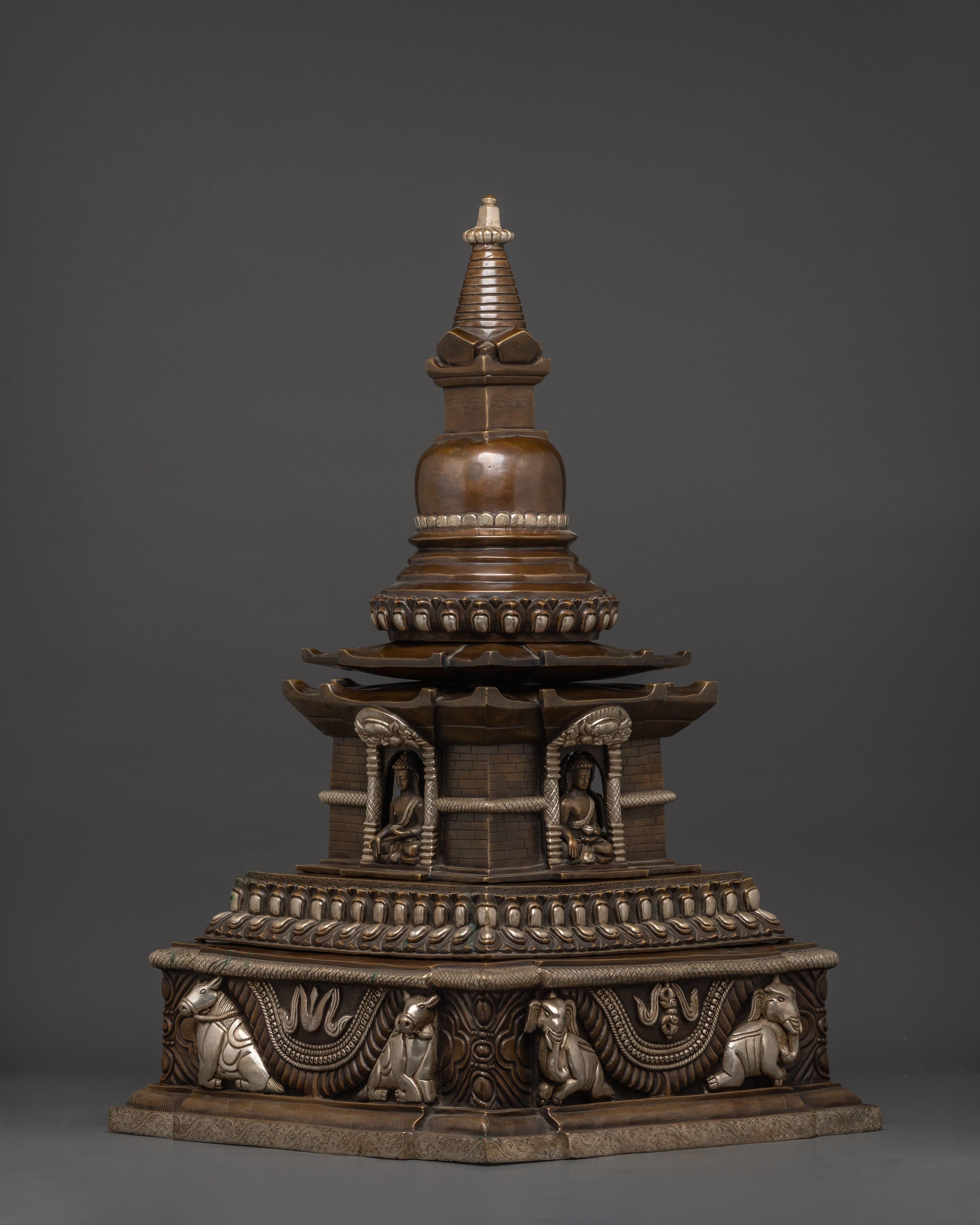 Large Oxidized Copper Stupa | Buddha Statue for Altar