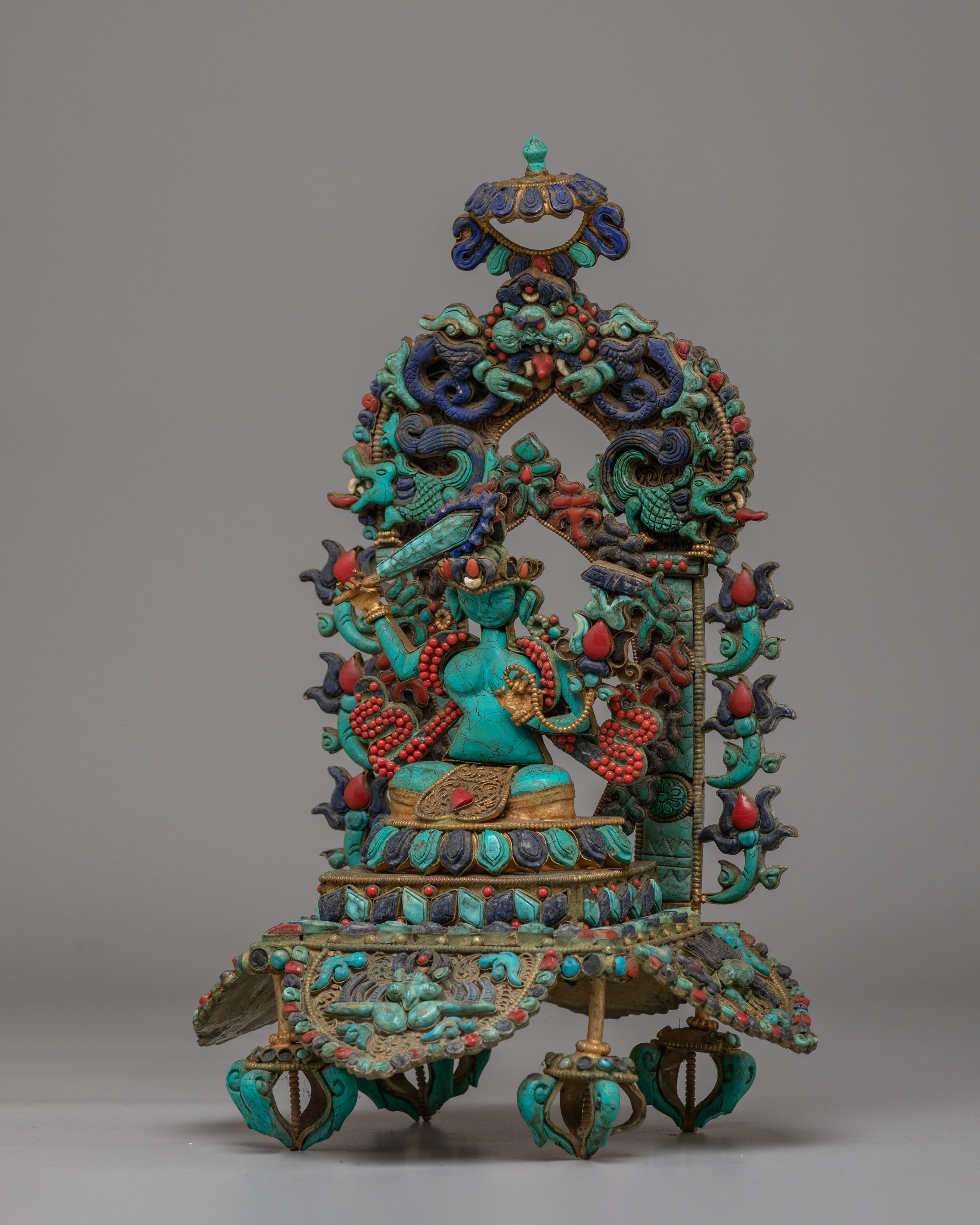 Manjushri Wisdom Statue | Handcrafted Copper Sculpture with Filigree Work