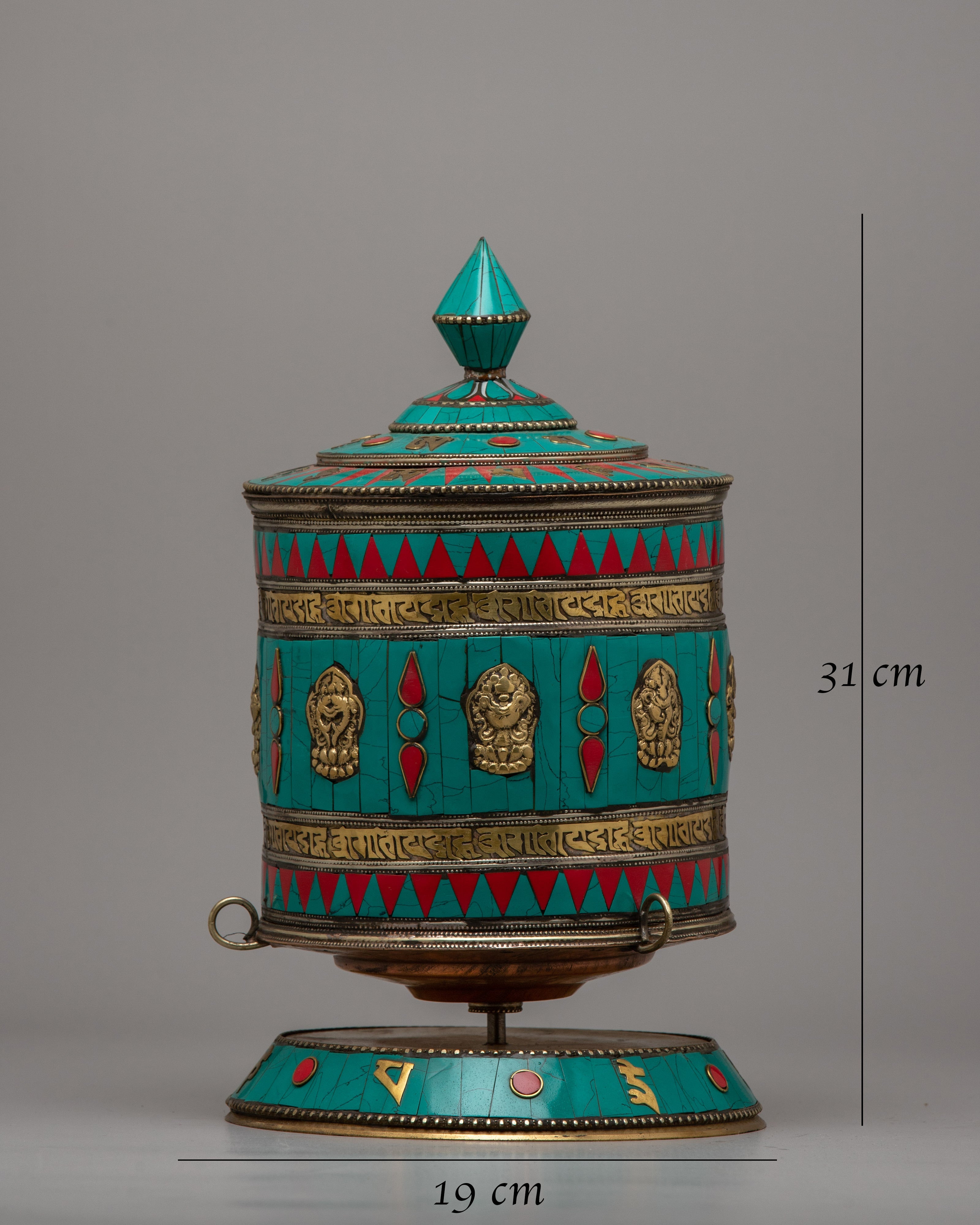 Turquoise Buddhist Prayer Wheel | Harnessing Spiritual Energy and Tranquility in Divine Rituals