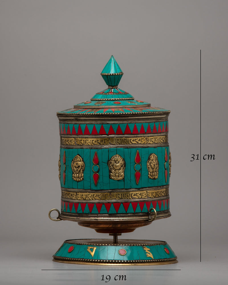 Turquoise Buddhist Prayer Wheel | Harnessing Spiritual Energy and Tranquility in Divine Rituals