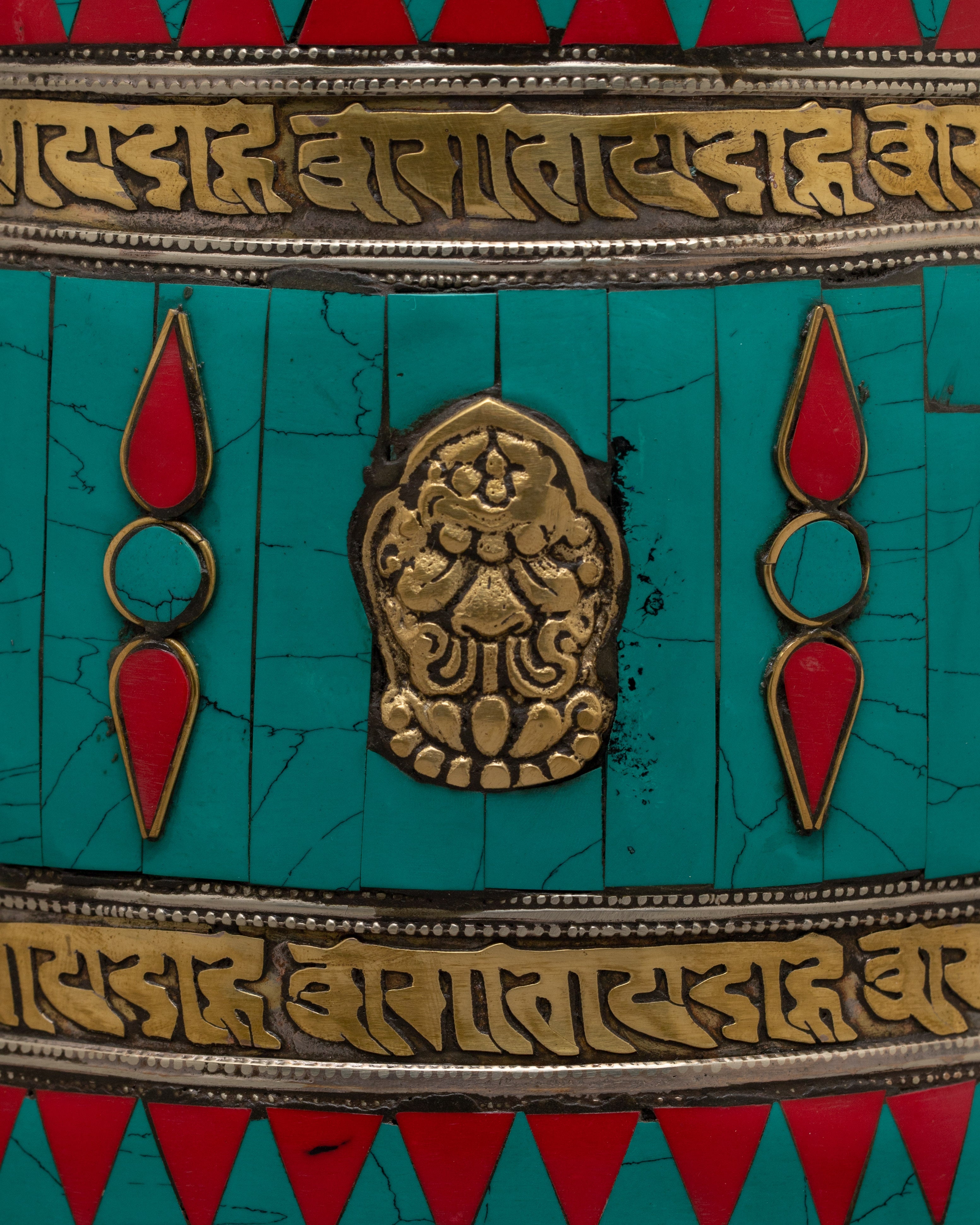 Turquoise Buddhist Prayer Wheel | Harnessing Spiritual Energy and Tranquility in Divine Rituals