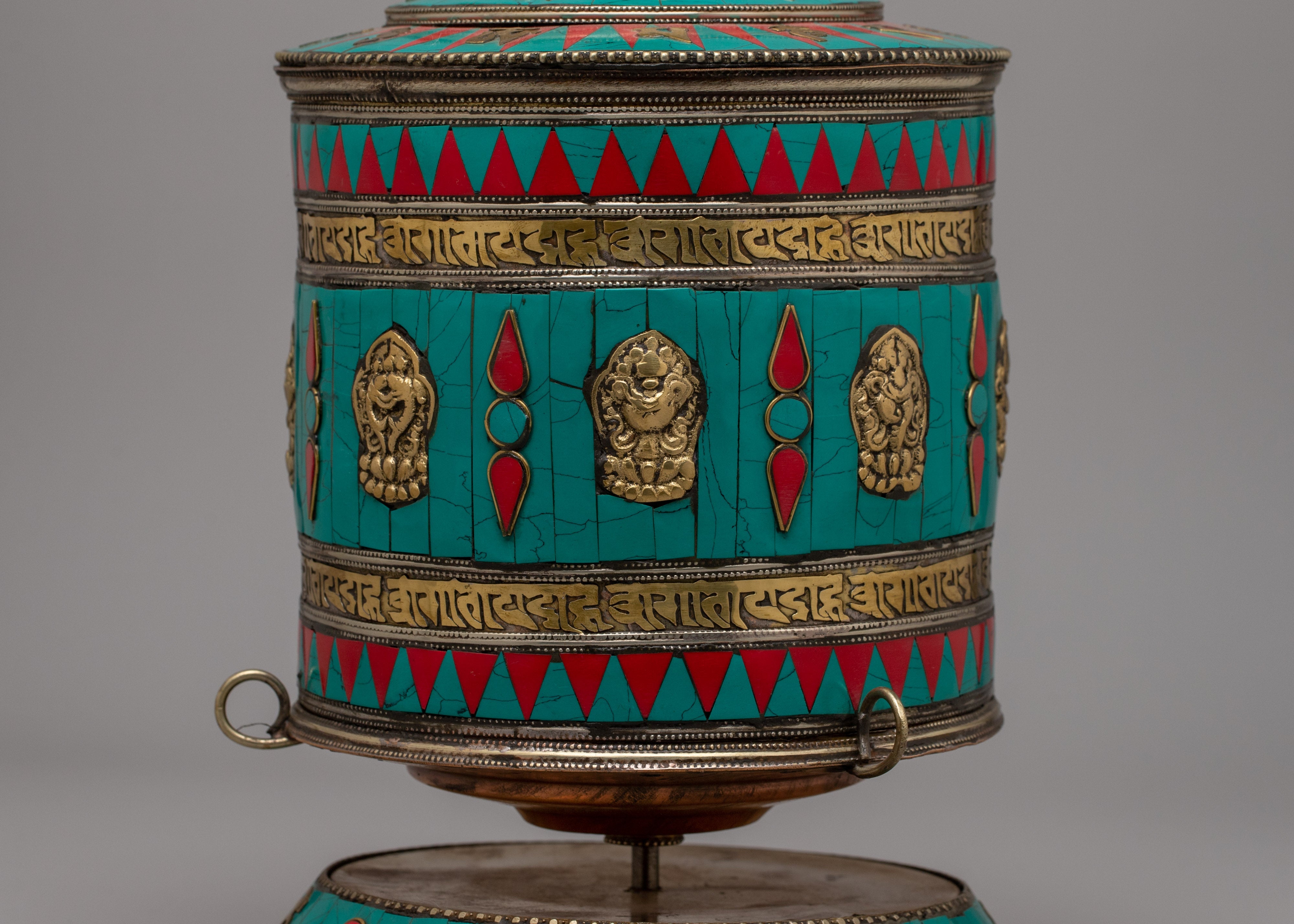 Turquoise Buddhist Prayer Wheel | Harnessing Spiritual Energy and Tranquility in Divine Rituals