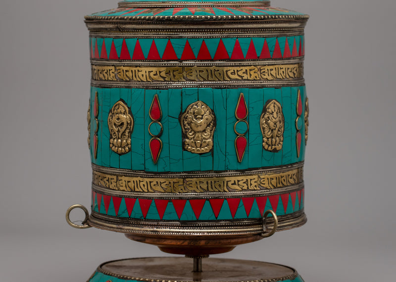 Turquoise Buddhist Prayer Wheel | Harnessing Spiritual Energy and Tranquility in Divine Rituals