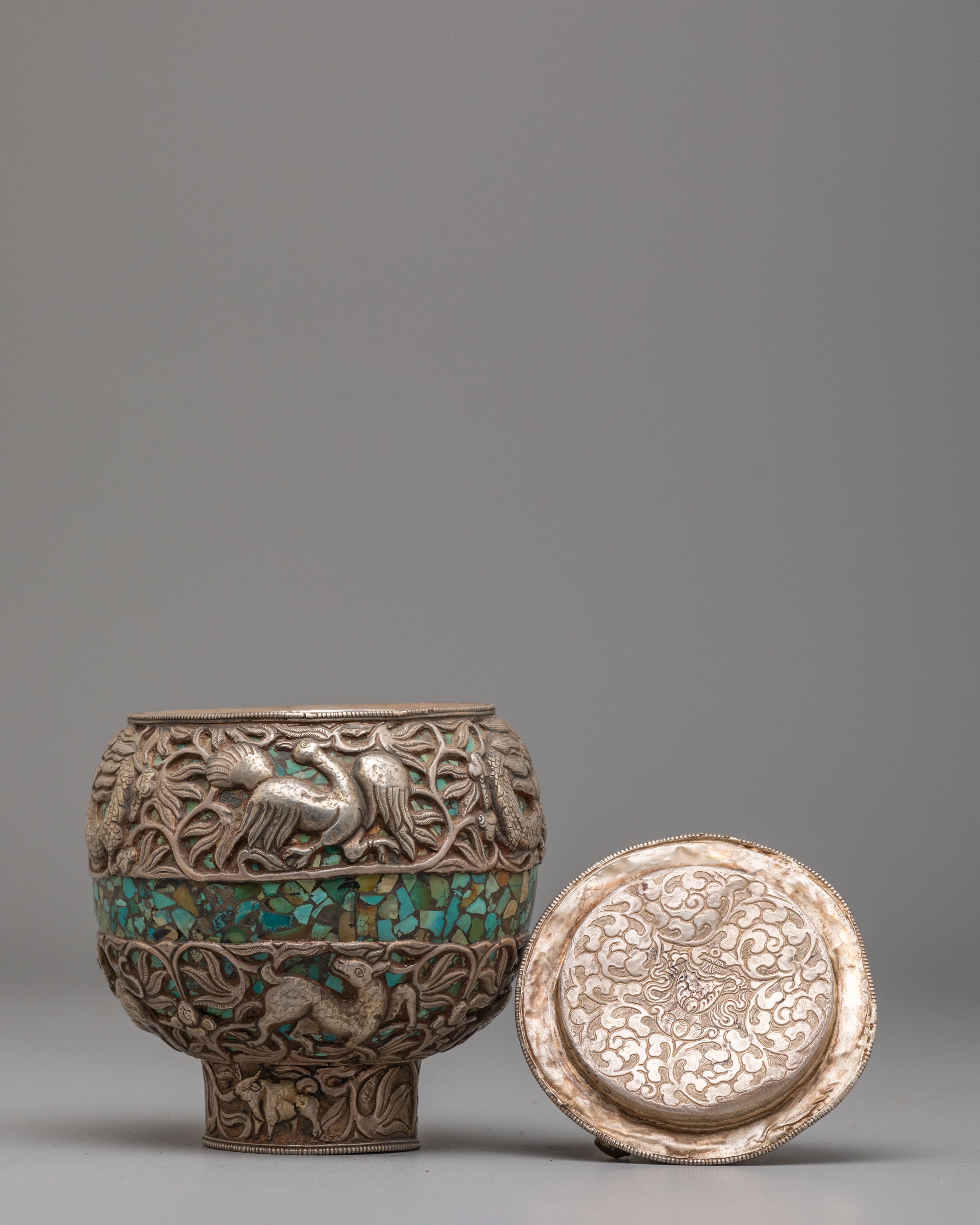 Sacred Tibetan Ritual Rice Vessel | Traditional Buddhist Offerings Vessel