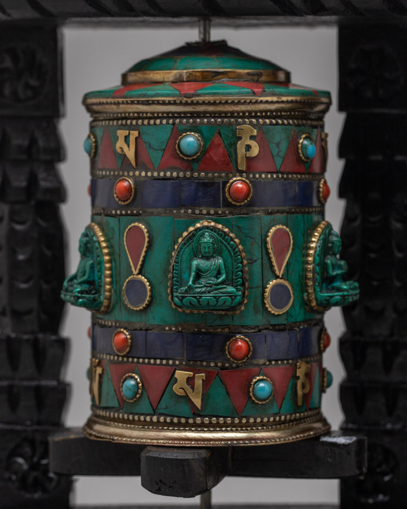 Spinning Buddhist Prayer Wheel | Enhancing Devotion with a Copper Bodied Spiritual Wheel