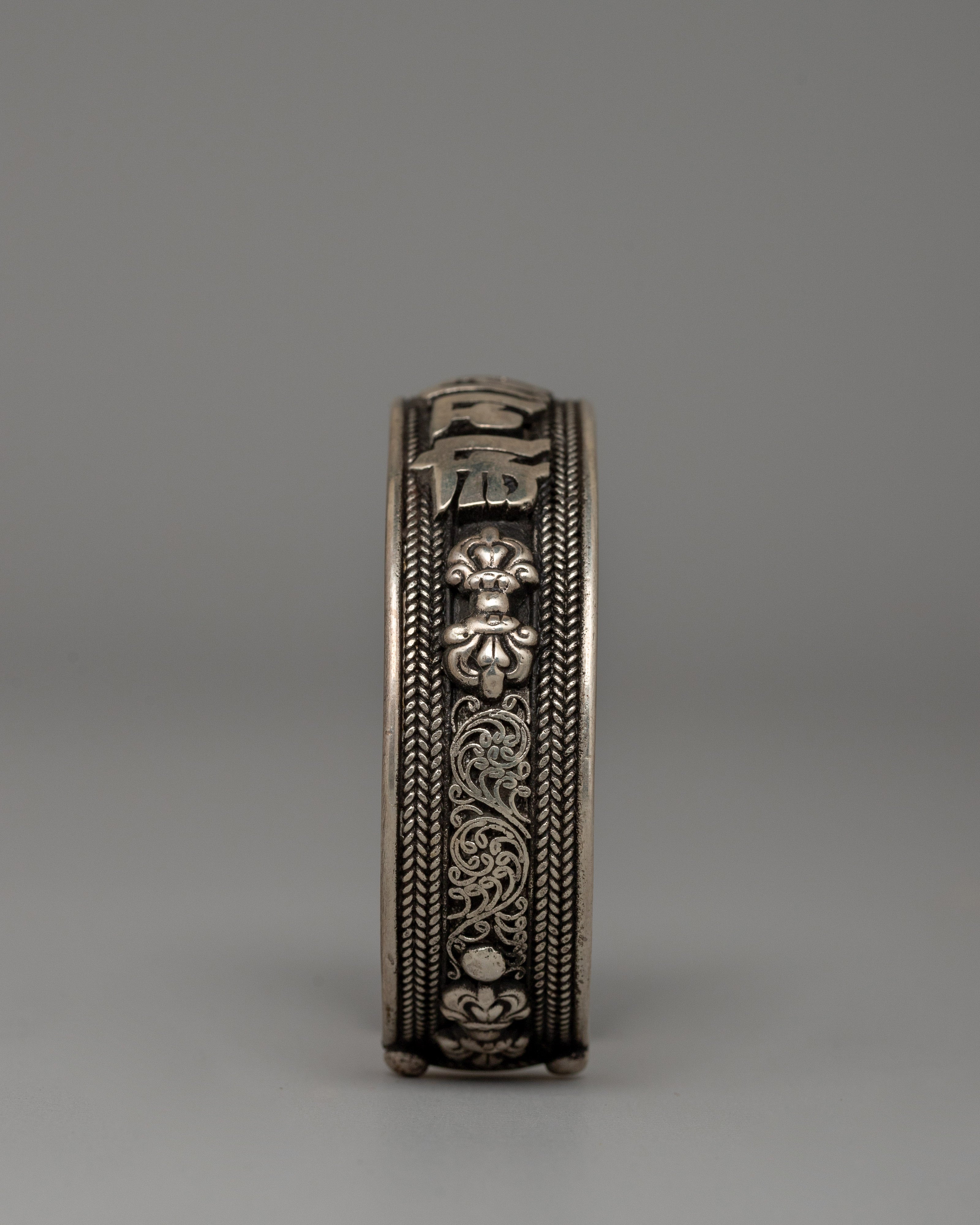 Sterling Silver Om Mani Padme Hum Bracelet |  Powerful Buddhist Jewelry for Protection & Peace