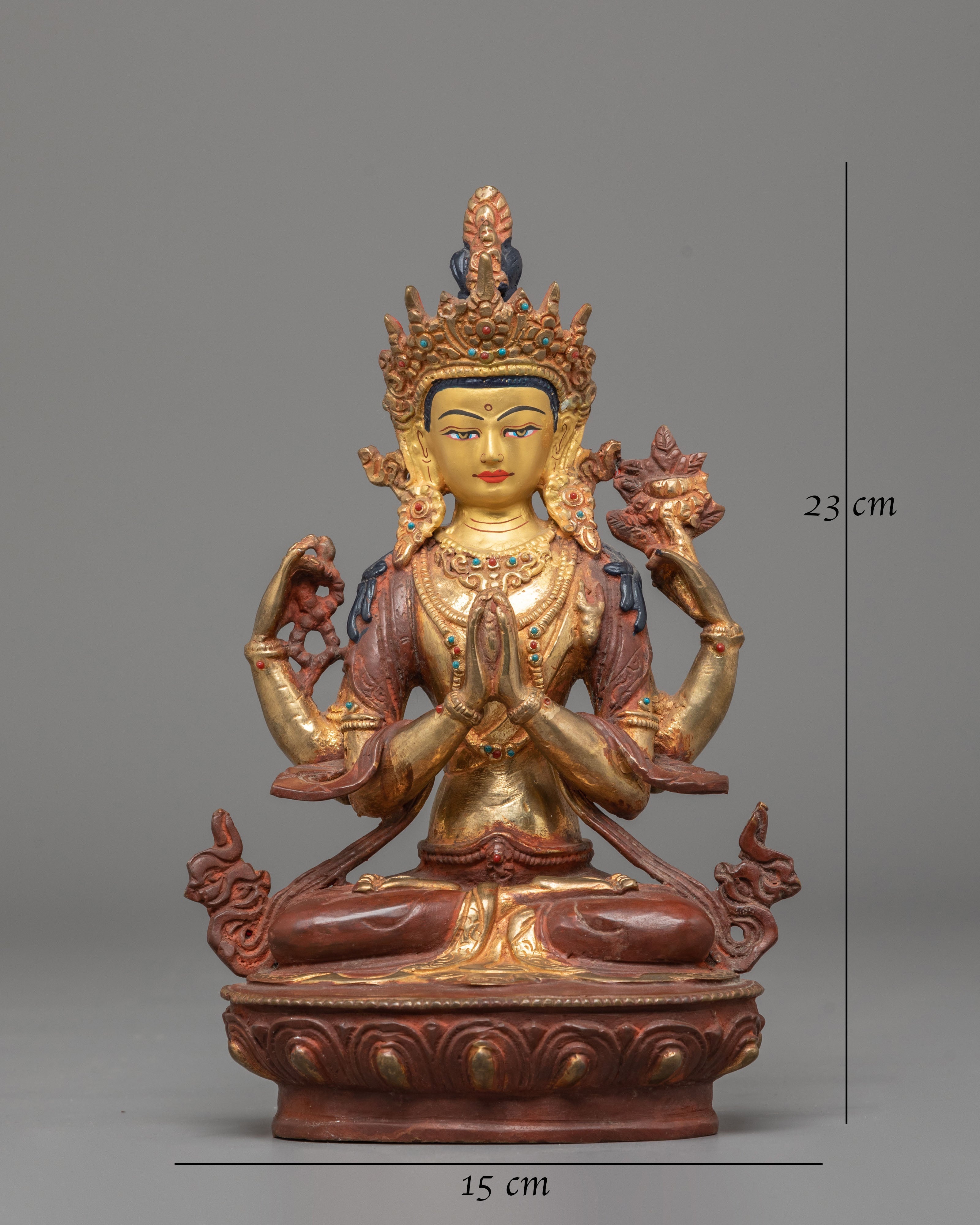 Gold Plated Statue of Bodhisattva Chenrezig | Deity of Compassion