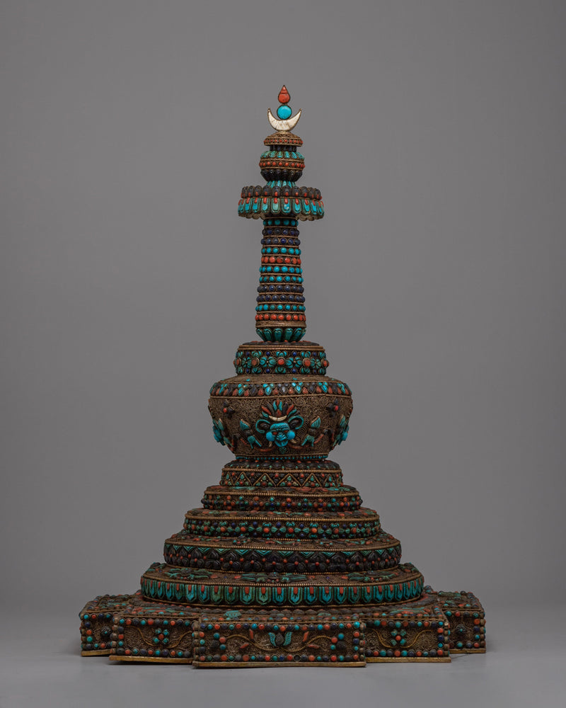 Tibetan Stupa Offering Statue | Symbolic Tribute to Sacred Structures and Spiritual Offerings