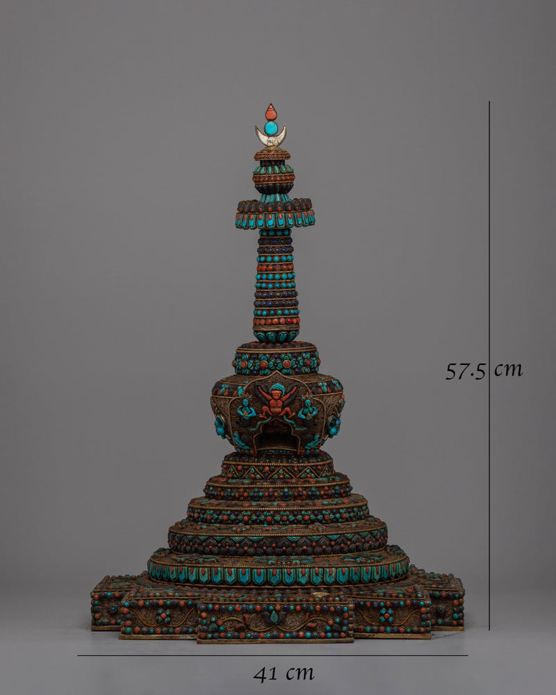 Tibetan Stupa Offering Statue | Symbolic Tribute to Sacred Structures and Spiritual Offerings