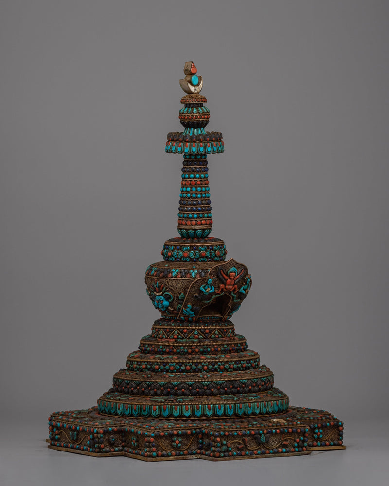 Tibetan Stupa Offering Statue | Symbolic Tribute to Sacred Structures and Spiritual Offerings