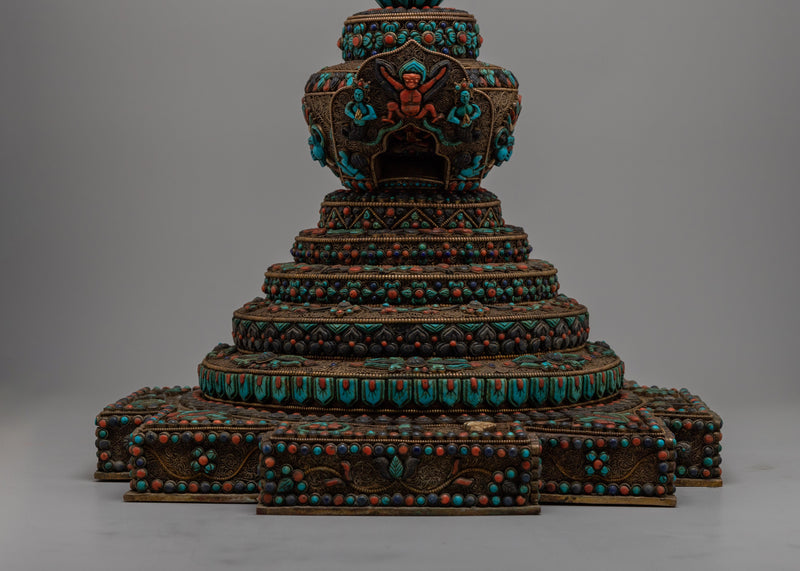 Tibetan Stupa Offering Statue | Symbolic Tribute to Sacred Structures and Spiritual Offerings