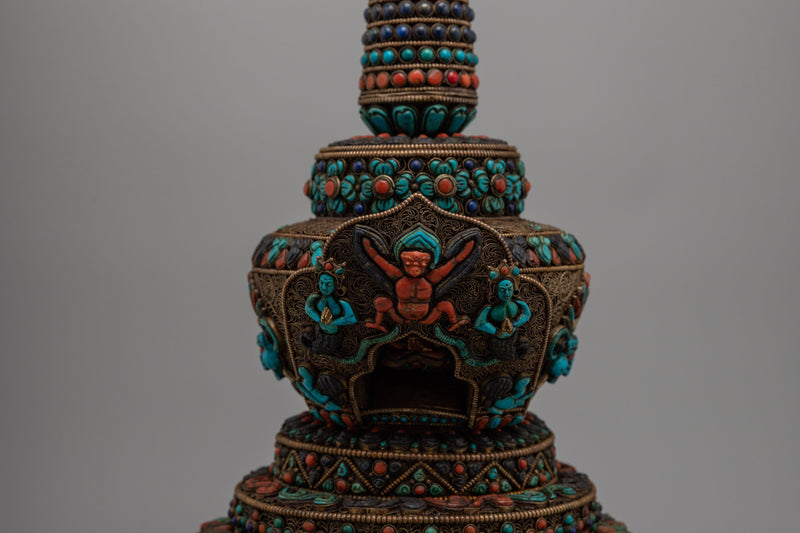 Tibetan Stupa Offering Statue | Symbolic Tribute to Sacred Structures and Spiritual Offerings