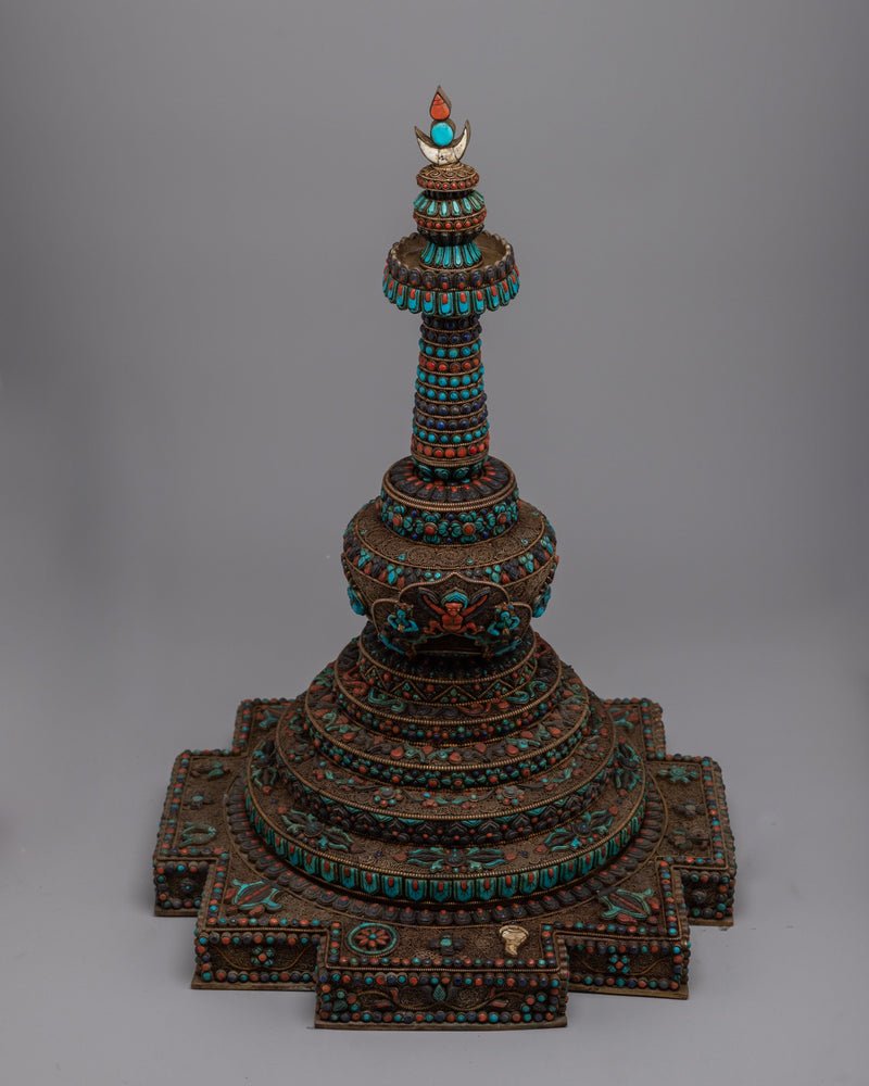 Tibetan Stupa Offering Statue | Symbolic Tribute to Sacred Structures and Spiritual Offerings