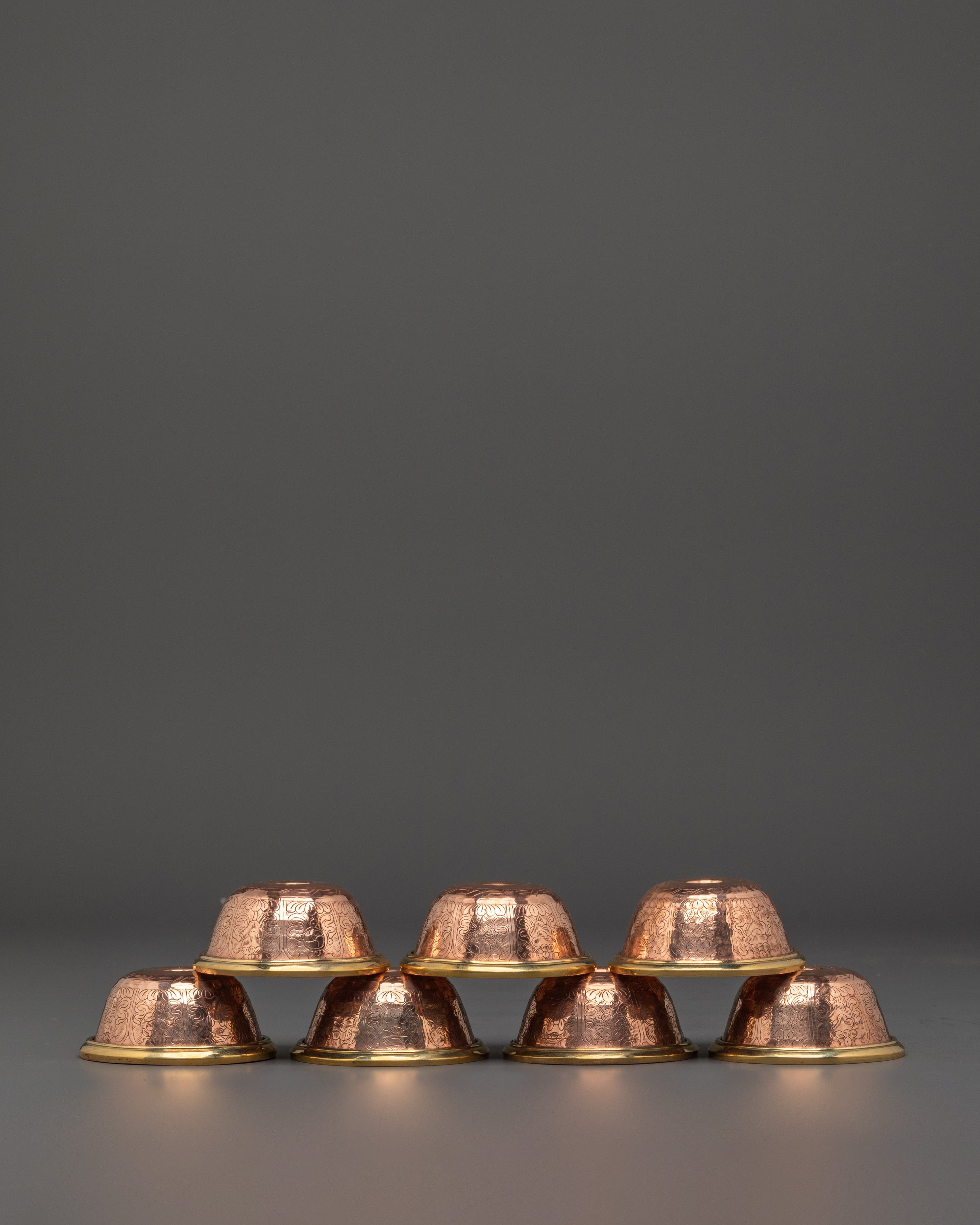 Buddhist Ritual Offering Bowl Set | Handcrafted Copper Bowls with Brass Lining
