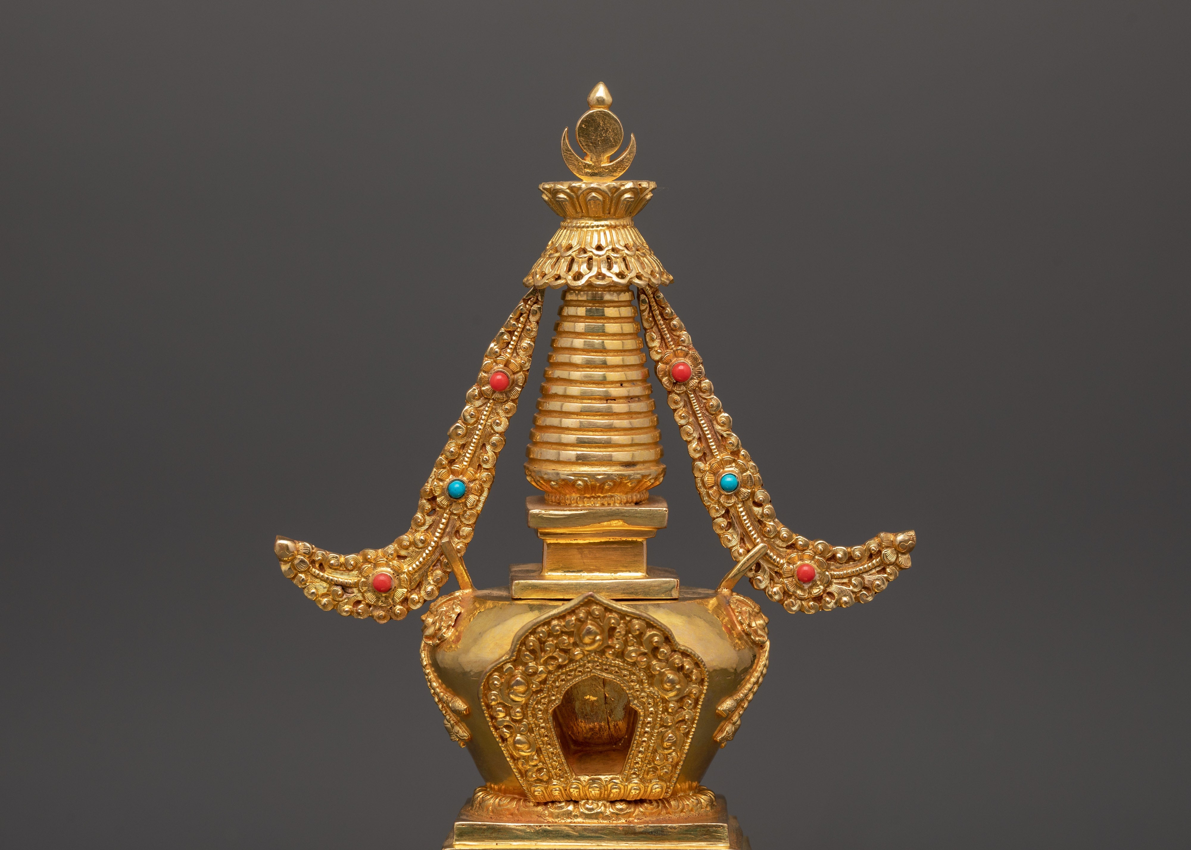 Traditional Tibetan Stupa Art | Copper Gold Plated Stupa Sculpture