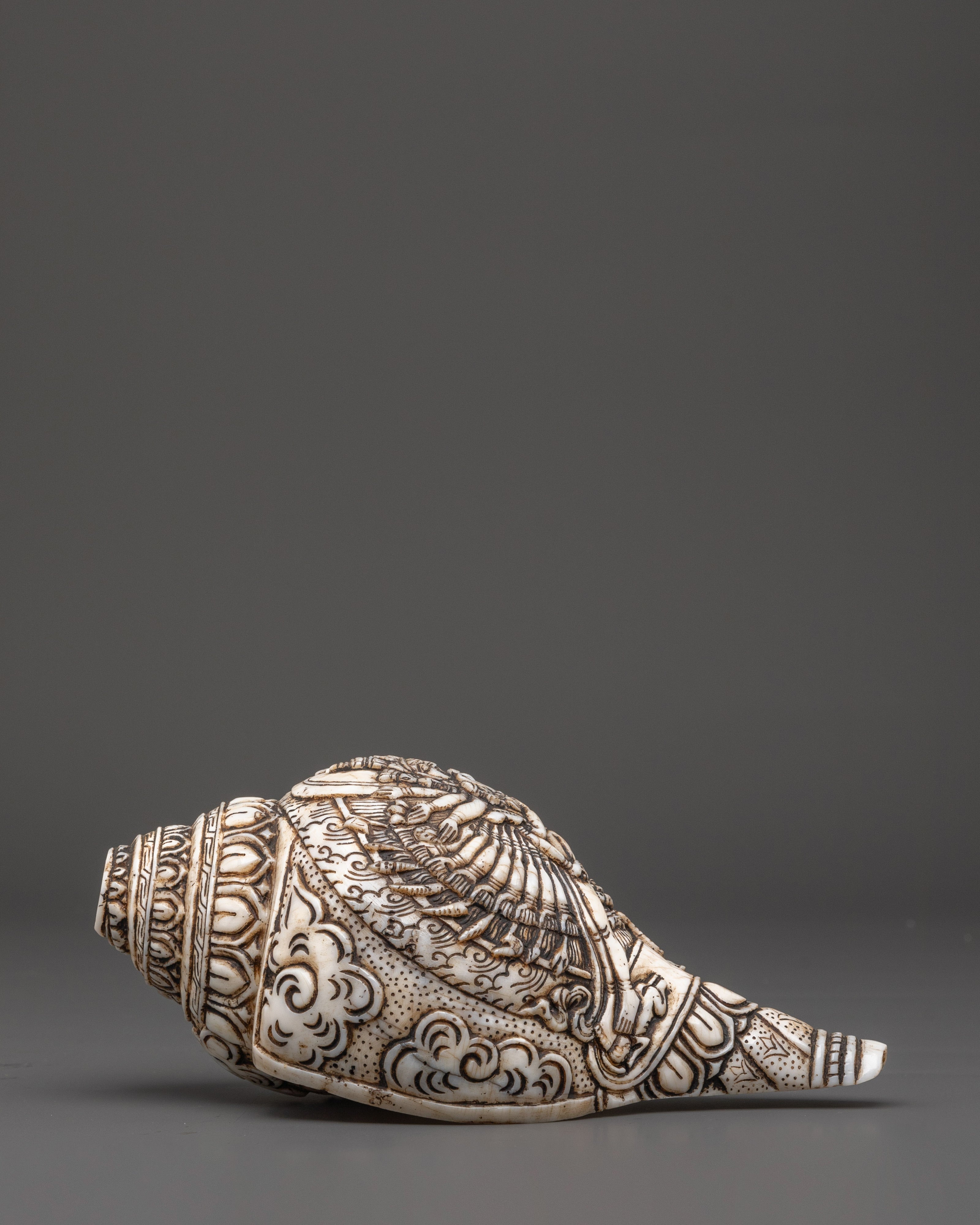 Traditional Kalachakra Engraved Buddhist Conch | Sacred Ritual Conch for Meditation