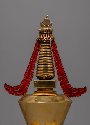 Beautiful Gold Plated Tibetan Stupa | Spiritual Ornament for Home and Altar