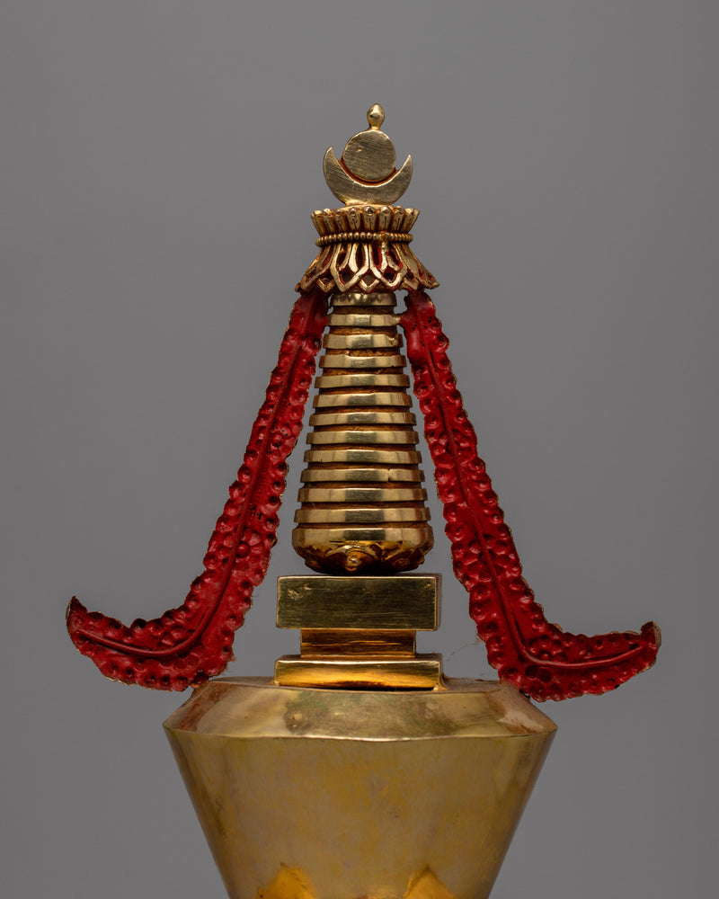 Beautiful Gold Plated Tibetan Stupa | Spiritual Ornament for Home and Altar