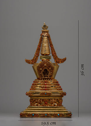 Beautiful Gold Plated Tibetan Stupa | Spiritual Ornament for Home and Altar
