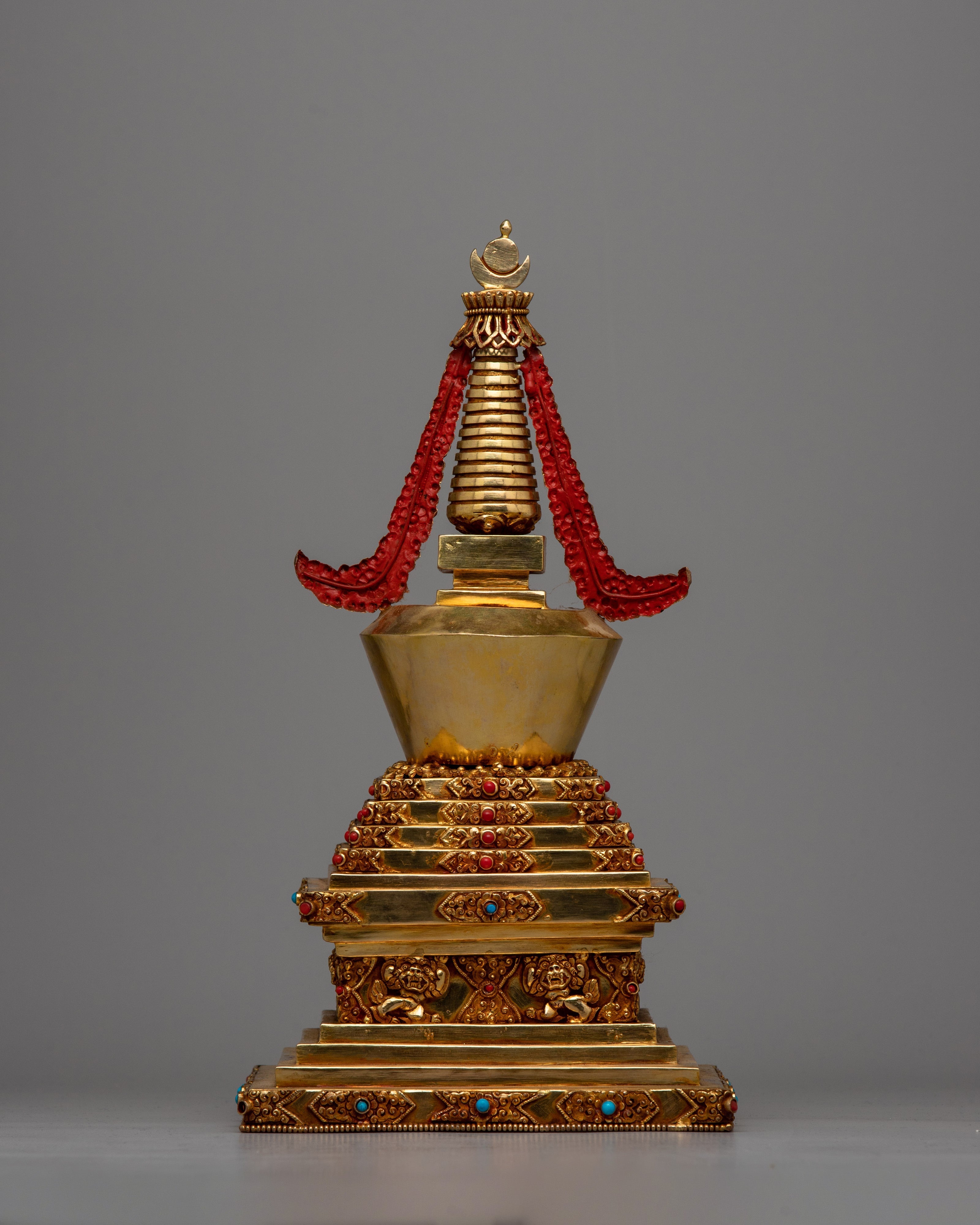 Beautiful Gold Plated Tibetan Stupa | Spiritual Ornament for Home and Altar
