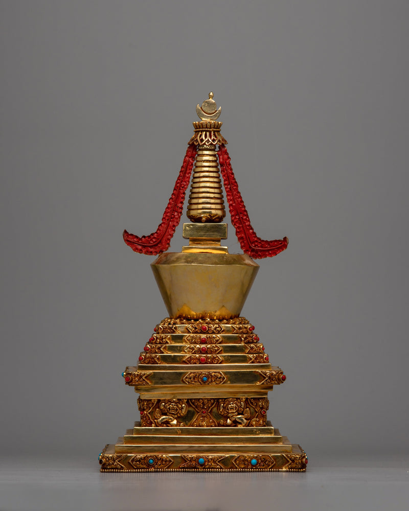 Beautiful Gold Plated Tibetan Stupa | Spiritual Ornament for Home and Altar