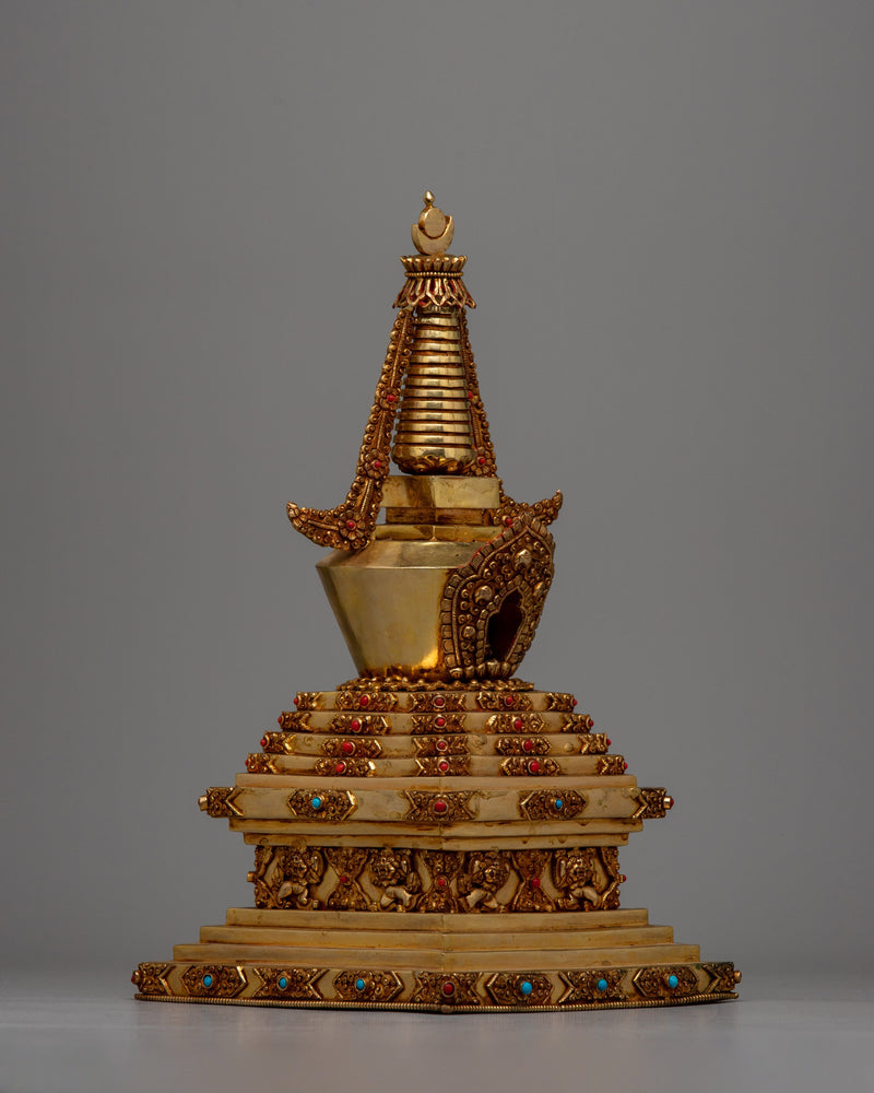 Beautiful Gold Plated Tibetan Stupa | Spiritual Ornament for Home and Altar