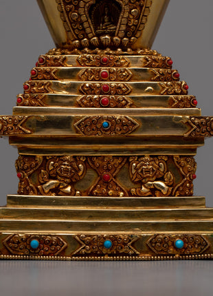 Beautiful Gold Plated Tibetan Stupa | Spiritual Ornament for Home and Altar