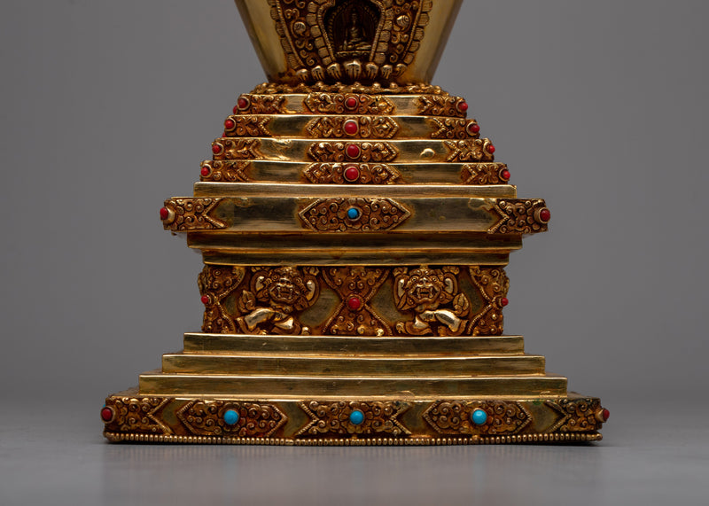 Beautiful Gold Plated Tibetan Stupa | Spiritual Ornament for Home and Altar