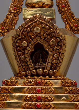 Beautiful Gold Plated Tibetan Stupa | Spiritual Ornament for Home and Altar