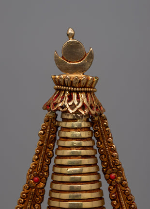 Beautiful Gold Plated Tibetan Stupa | Spiritual Ornament for Home and Altar