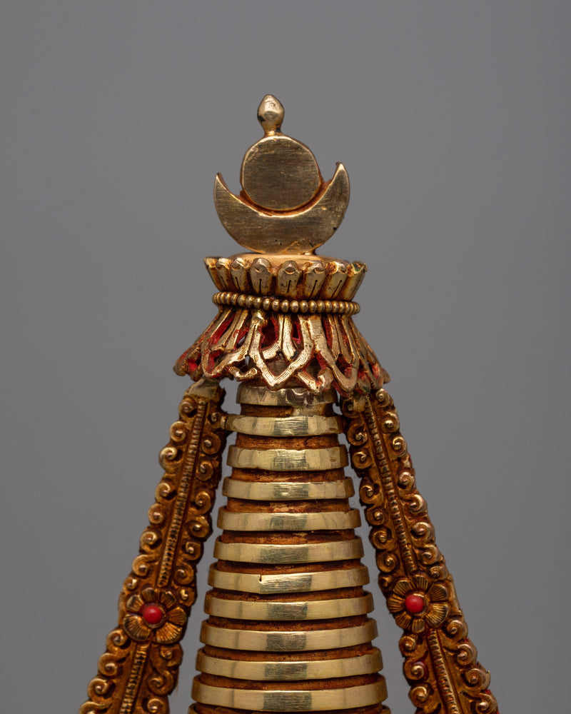 Beautiful Gold Plated Tibetan Stupa | Spiritual Ornament for Home and Altar