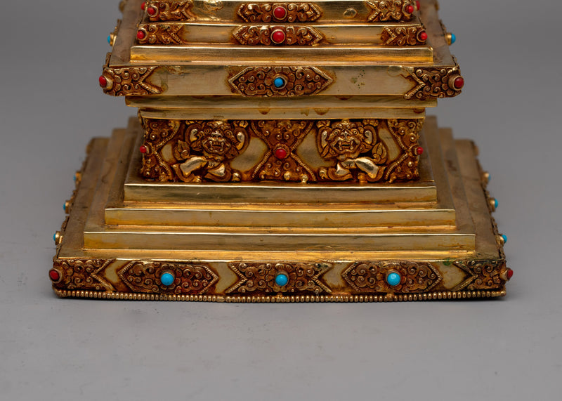 Beautiful Gold Plated Tibetan Stupa | Spiritual Ornament for Home and Altar