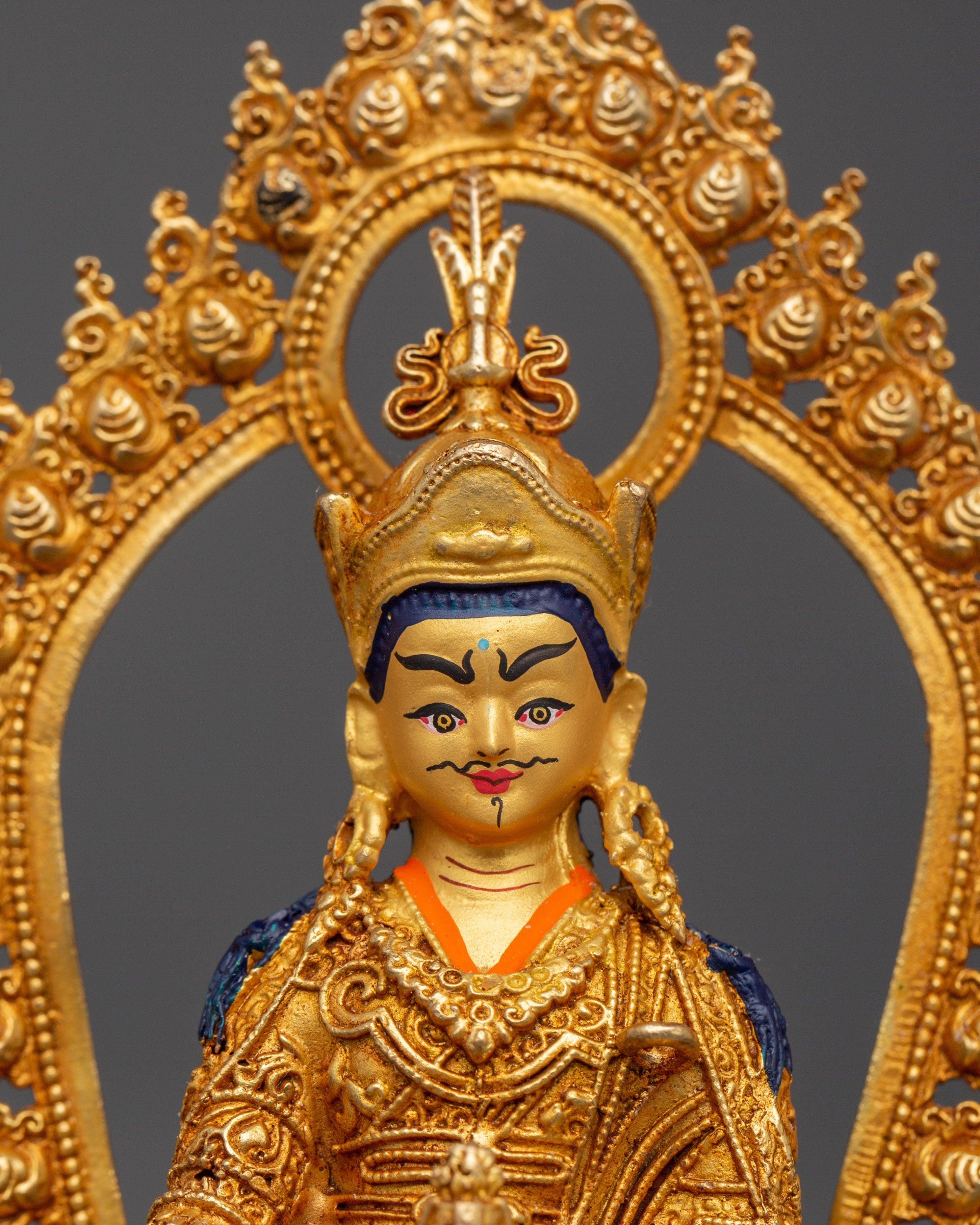 Gold Plated Guru Rinpoche Statue | Tibetan Buddhist Altar Figurine