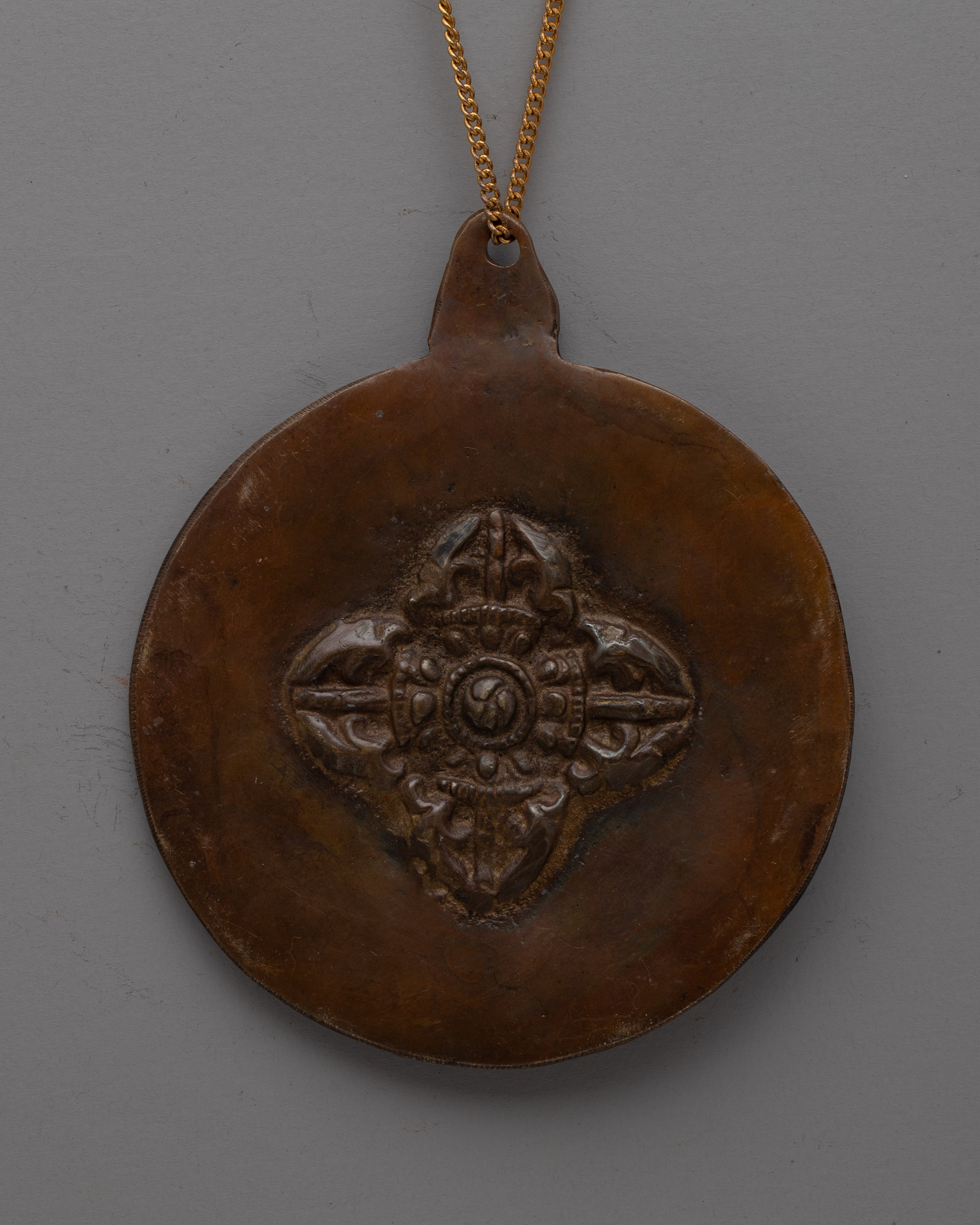 Hand-Carved Brass Buddhist Locket with Oxidized Finish | Sacred Talisman for Protection