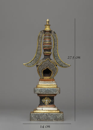 27.5cm Tibetan Dharma Stupa | A Sacred Symbol of Blessings