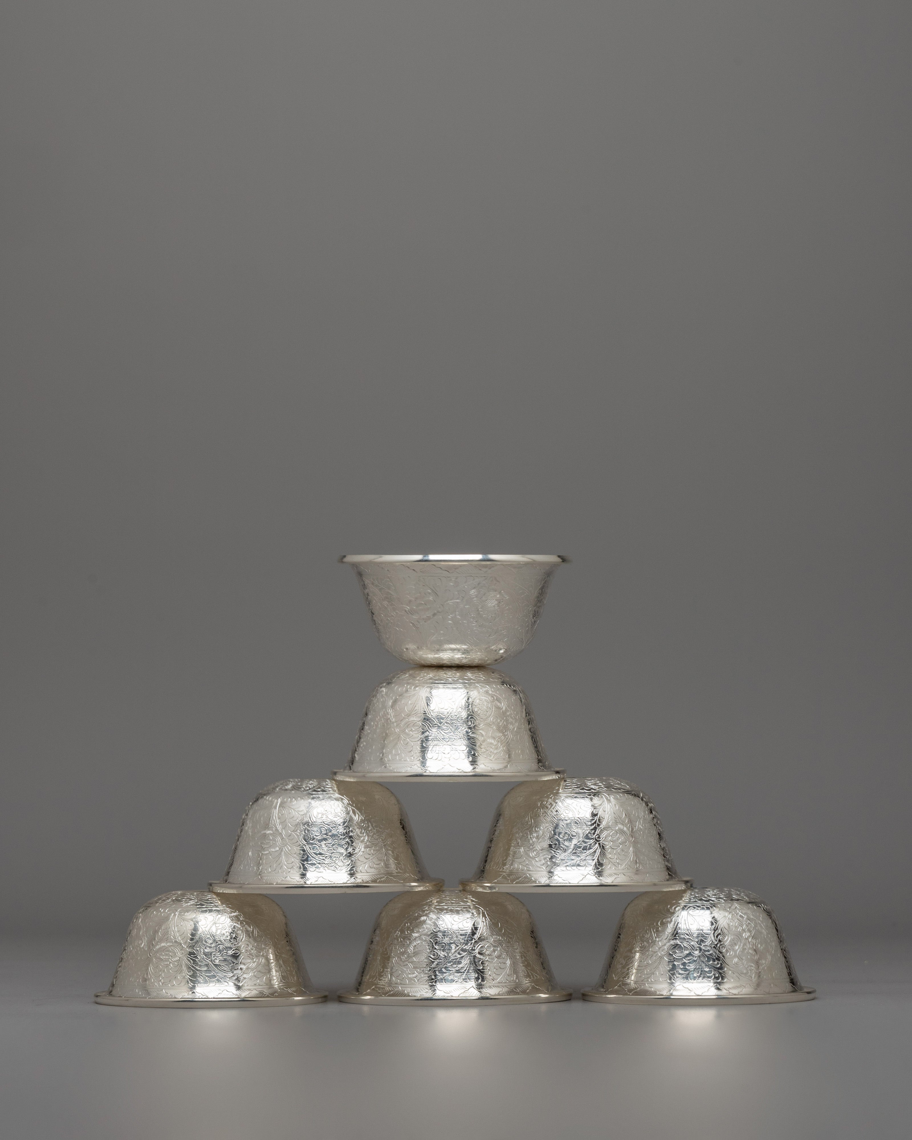 Handcrafted Seven Silver Offering Bowls | Symbolizing Devotion and Spiritual Connection