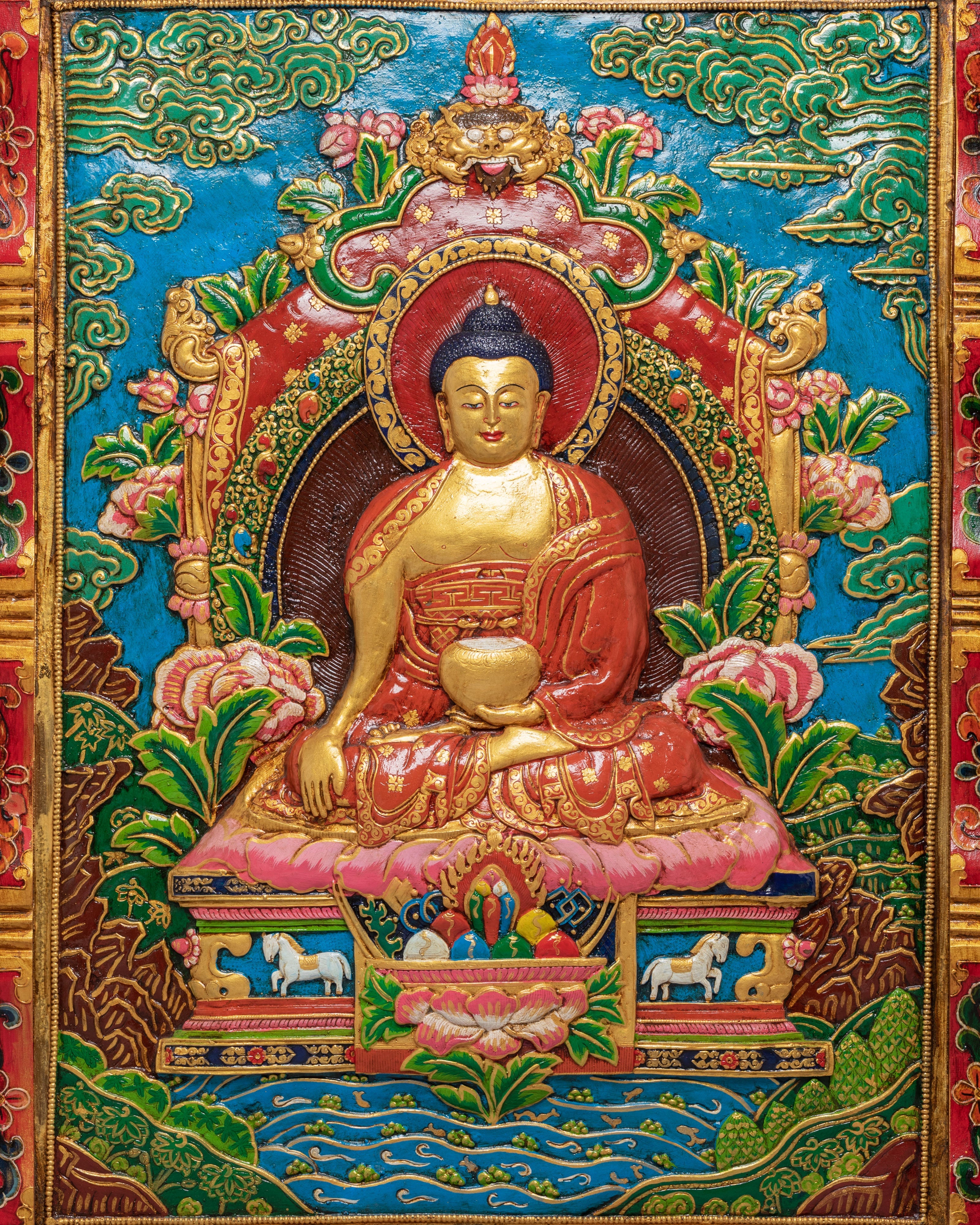 Shakyamuni Buddha Thangka Wall Hanging | Tibetan Buddhist Sacred Art