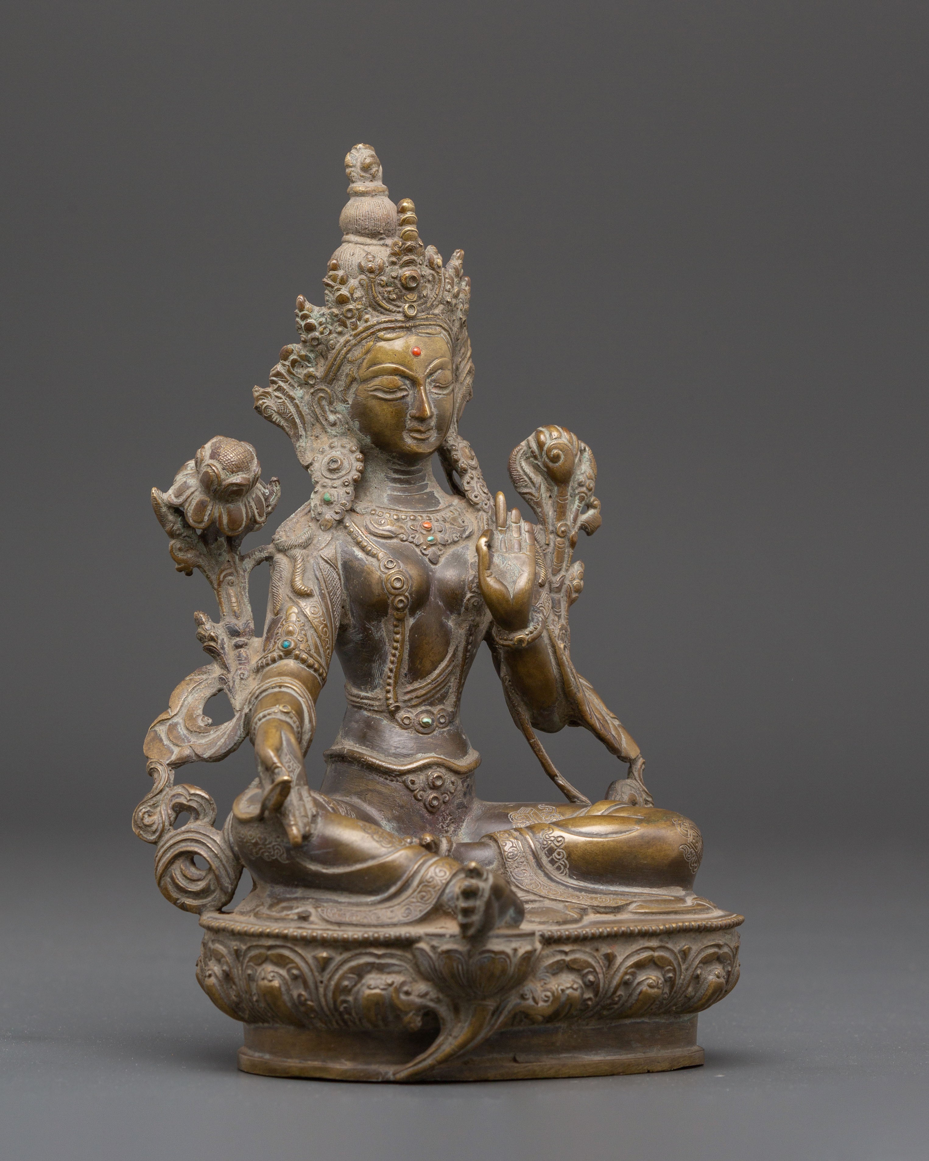 Spiritual Mother of Liberation Green Tara Statue | Tibetan Buddhist Copper Sculpture